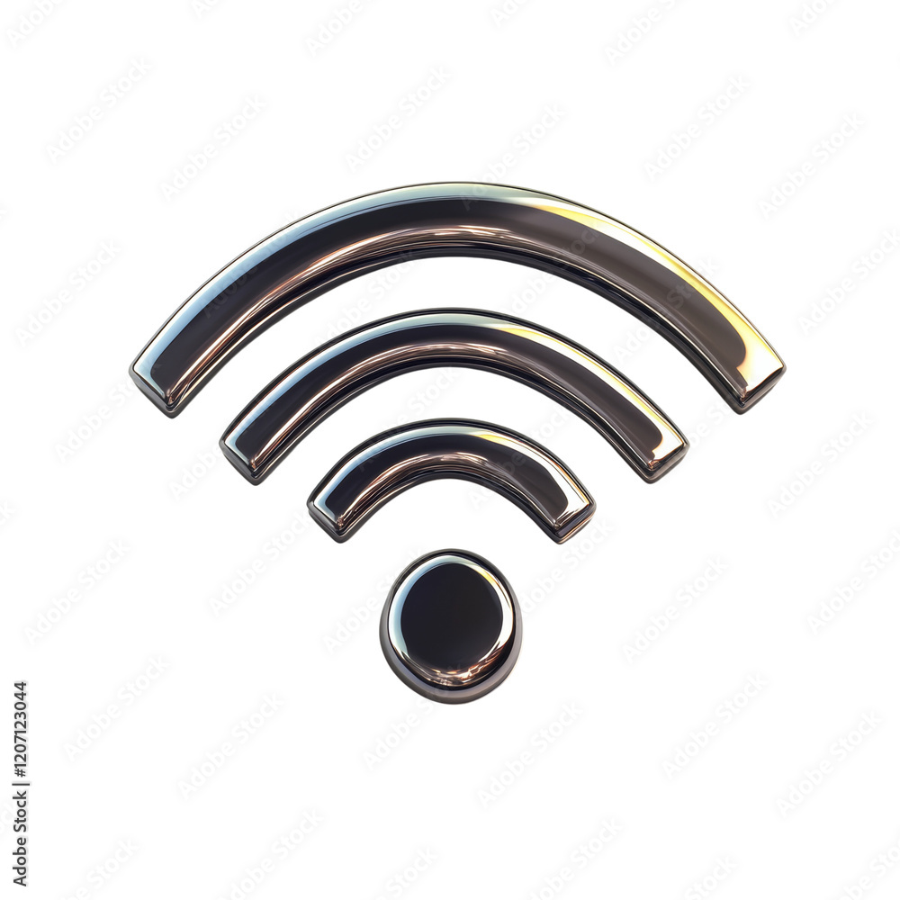 Poster A three dimensional rendering of a metallic wifi symbol against a white background.