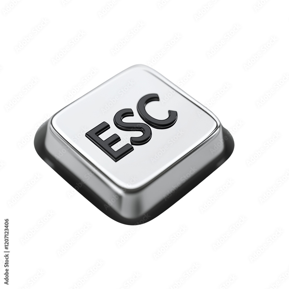 Poster closeup view of a metallic escape key