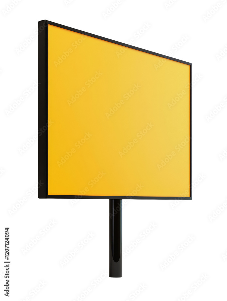 Poster a 3d rendering of a blank yellow screen on a black stand suitable for mockups and advertising.