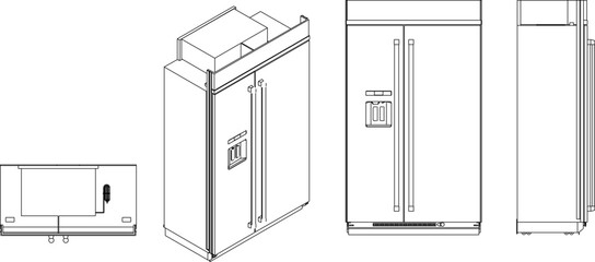 vector sketch illustration of the silhouette of a refrigerator freezer design for storing food.eps