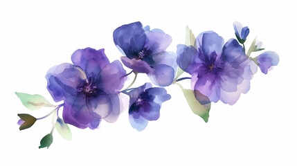 Fototapeta premium Watercolor blue flowers isolated over white background.