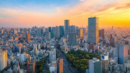 Fototapeta premium captivating aerial view of Shinjuku, with its iconic skyscrapers and bustling streets.