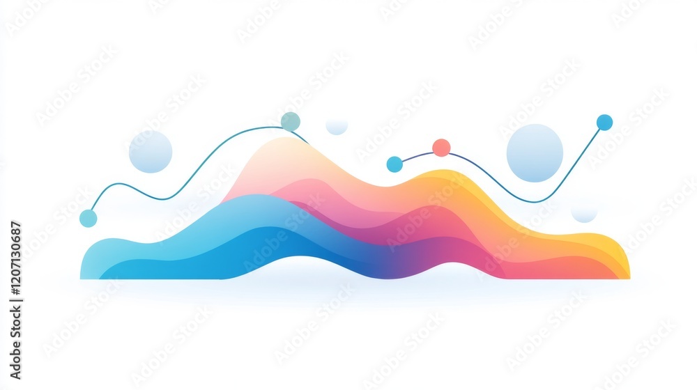 Aufkleber an elegant area chart with smooth curves in gradient colors representing revenue growth over time, s