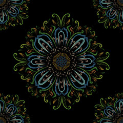Luxurious Mosaic Floral Seamless Pattern on Black