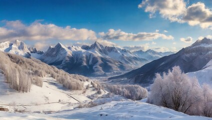 Fototapeta premium Panorama of the winter landscape in the mountains 