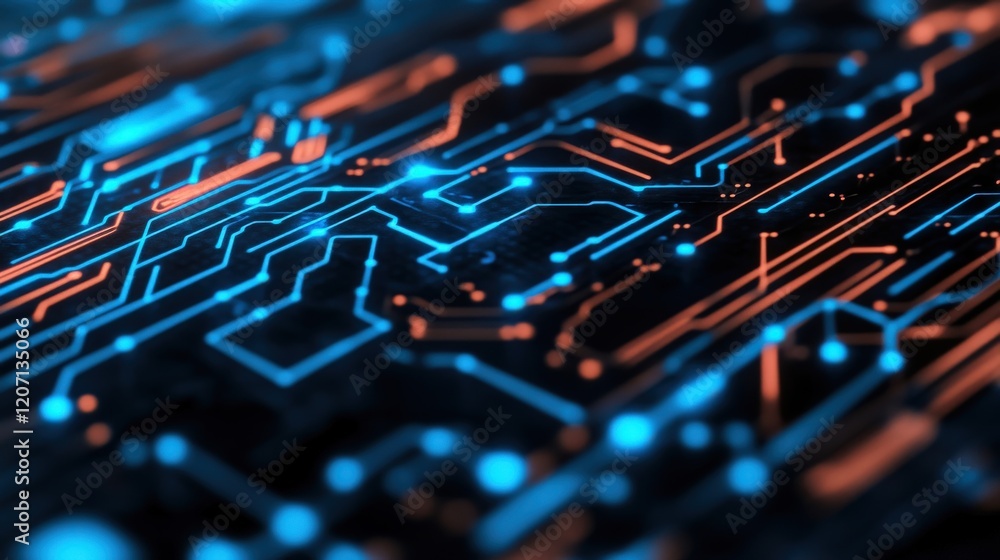 Aufkleber abstract digital circuit board background with glowing blue and orange lines and data connections