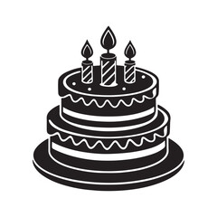 birthday cake silhouette, black and white silhouette, vector and illustration