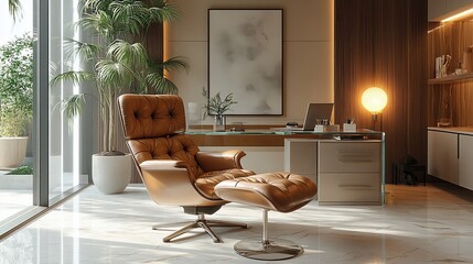 Modern Home Office Design with Luxurious Leather Chair