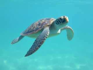 Obraz premium Majestic turtle glides through ocean, showcasing Marina Life beauty