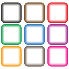 Gradient square frames. Multicolor vibrant borders. Rounded edge patterns. Vector abstract background.
