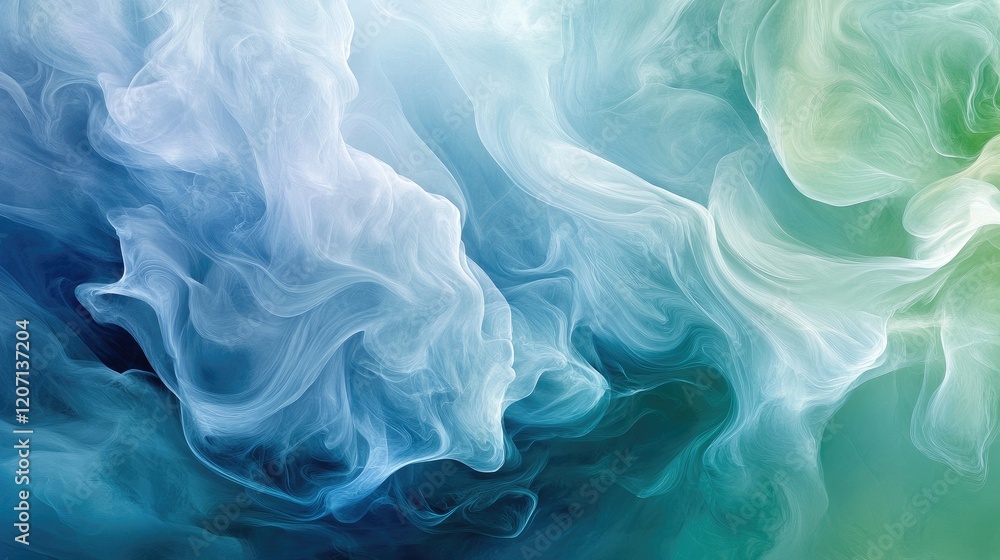 Poster a serene abstract background with soft, ethereal gradients in shades of blue and green, creating a p