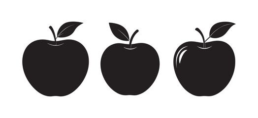 set of apple silhouette, black and white silhouette, vector and illustration