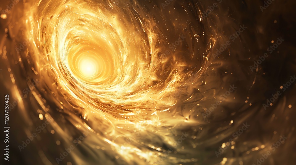 Poster molten gold swirls and flows in a mesmerizing vortex. the liquid metal is illuminated from within, c