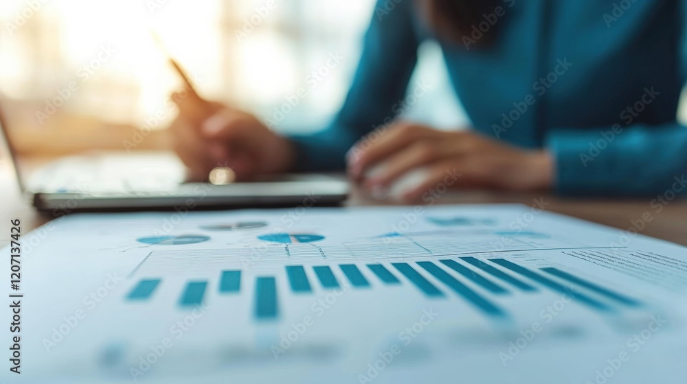 Aufkleber business professional analyzing financial data and graphs while working on a laptop in a modern work