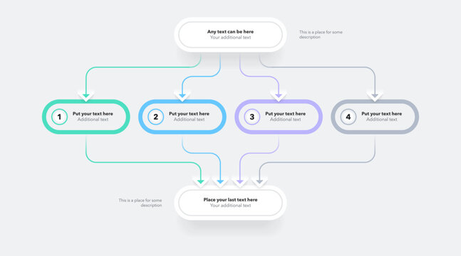 Process flow diagram divided into four options. SImple chart design with thin lines for workflow layout, banner or web design.