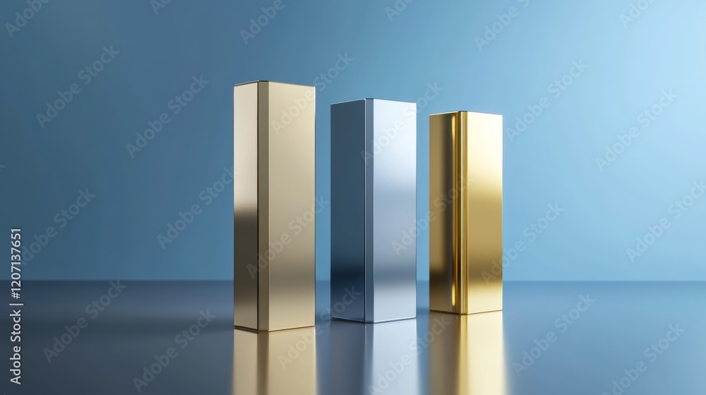 Poster a d bar graph with gold and silver bars illustrating financial performance, displayed on a reflectiv