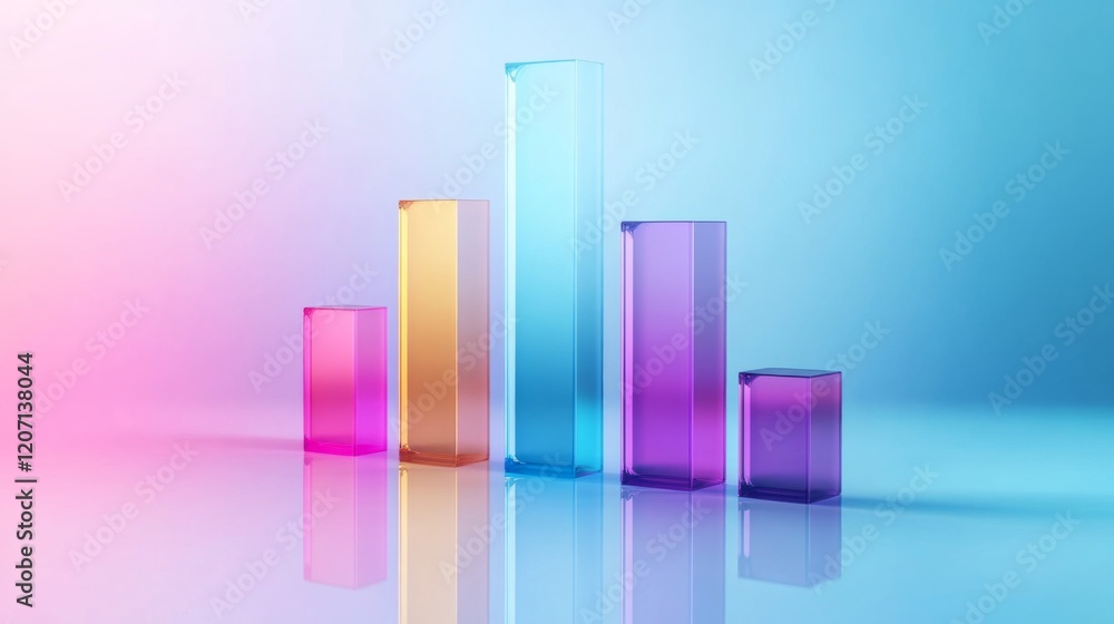 Aufkleber a d bar graph with vibrant, semi-transparent bars of varying heights on a gradient blue background, 