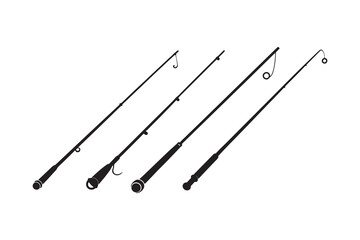 set of fishing rod silhouette, black and white silhouette, vector and illustration