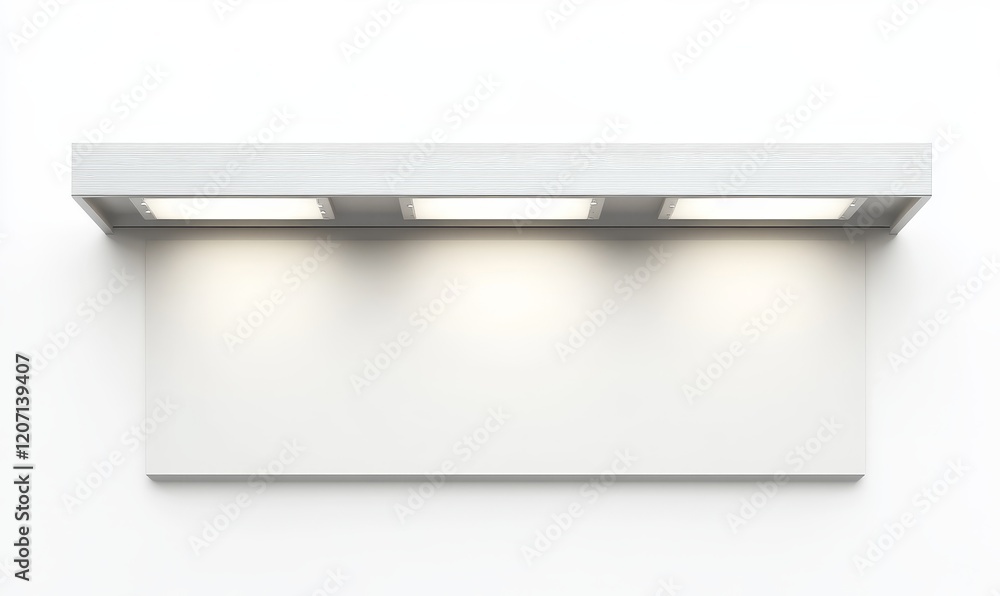Aufkleber illuminated white wall-mounted display shelf with blank sign.
