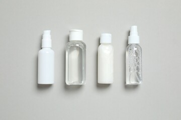 Natural biocosmetics from herbs and plants for the skin on a gray background