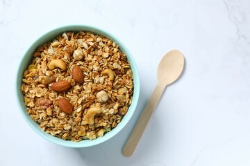 Delicious granola on a light background