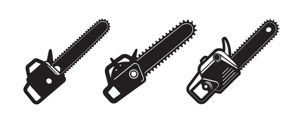 set of Chainsaw silhouette, black and white silhouette, vector and illustration