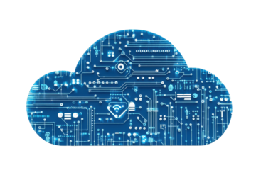 Digital cloud with glowing data connections and AI-driven symbols