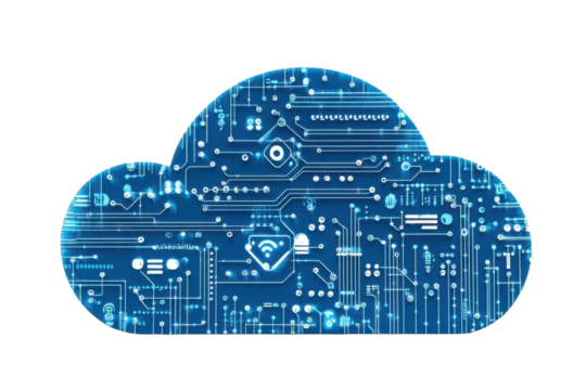 Digital cloud with glowing data connections and AI-driven symbols