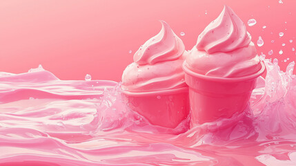 Vibrant Pink Ice Cream Digital Artwork with Artistic Depth, Generative AI