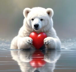 Fototapeta premium Illustration of fluffy bear with red heart.