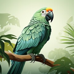 Minimalist Green Palette Parrot Illustration in Flat Style Design