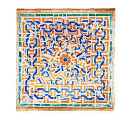 Historic mosaic tile art in Barcelona, Spain isolated on transparent white png