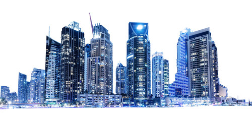 Nighttime urban skyline with luminous skyscrapers isolated on transparent white © Photocreo Bednarek