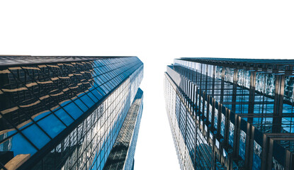 Modern skyscrapers reaching toward sky