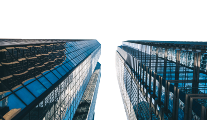 Modern skyscrapers reaching toward sky