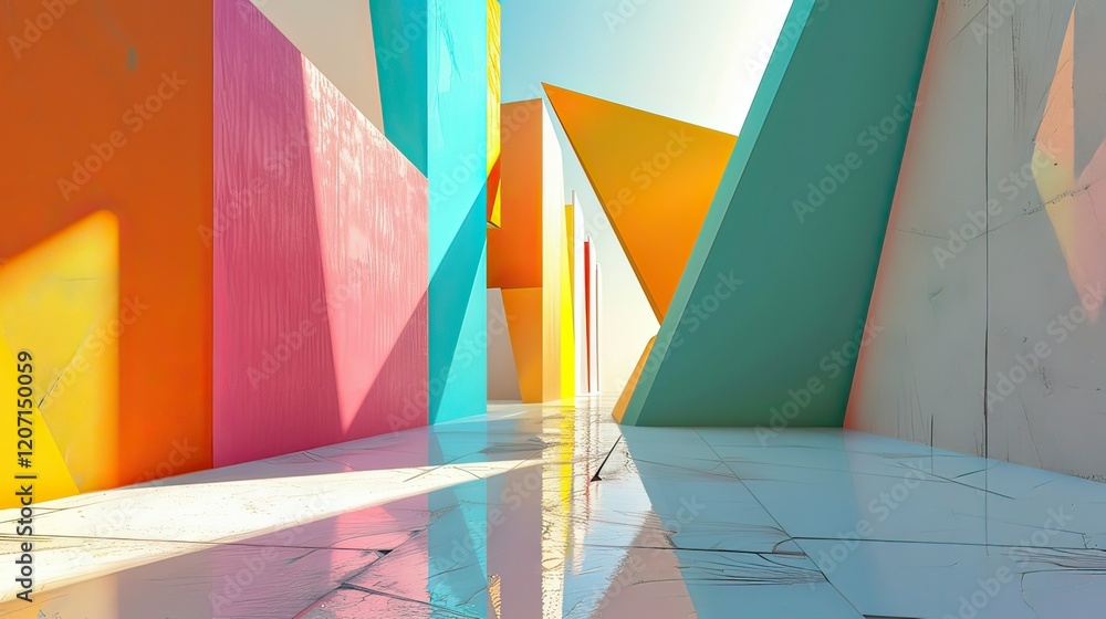 Poster a creative interpretation of abstract architecture with intersecting lines and vibrant colors. stock