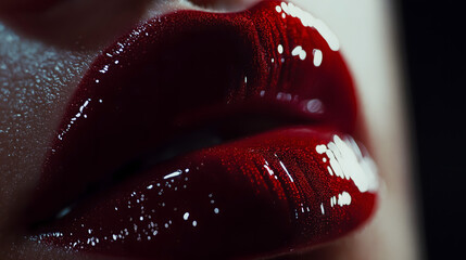 Glossy Red Lips Close-Up