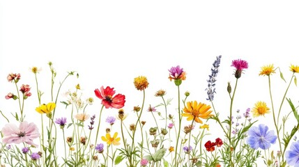 Beautiful seamless floral water color pattern Set, watercolor wild flowers, leaves and grass,Collection botanic garden elements, isolated illustration in rustic or vintage style,copy space.