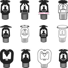 Fire Sprinkler Icons Silhouette, Fire Sprinkler Head Vector Icons, Sprinkler Head Logo Icons, Fire Sprinkler Split Monogram