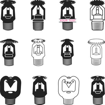 Fire Sprinkler Icons Silhouette, Fire Sprinkler Head Vector Icons, Sprinkler Head Logo Icons, Fire Sprinkler Split Monogram