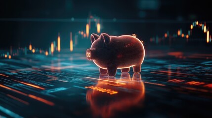 A concept image of ad revenue streams with graphs, charts, and a piggy bank icon