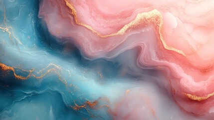Obraz premium Abstract Teal and Pink Marble with Gold Accents: A Stunning Fluid Art Piece