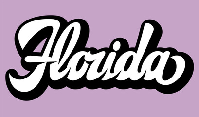 Stylish black and white cursive text saying Florida on a light purple background.