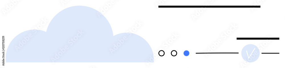 Aufkleber light blue cloud icon, three horizontal loading bars, three circle indicators including a blue fille