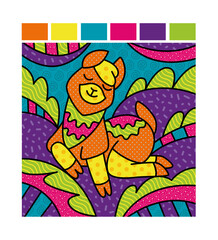 Illustration of a llama alpaca in a bright cartoon style.