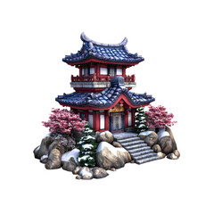 Fototapeta premium Charming Two-Story Japanese Temple in Winter Setting