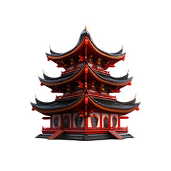 Fototapeta premium 3D Render of a Traditional East Asian Pagoda Against a Transparent background