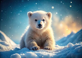 Obraz premium Adorable Arctic baby polar bear: a heartwarming glimpse into North Pole wildlife.