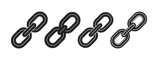 set of chain link silhouette, black and white silhouette, vector and illustration