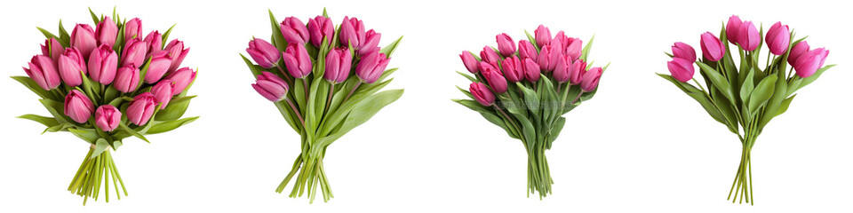 Fototapeta premium Vibrant pink tulip bouquets arranged in multiple bunches showcasing the delicate beauty and elegant spring flora perfect for floral various